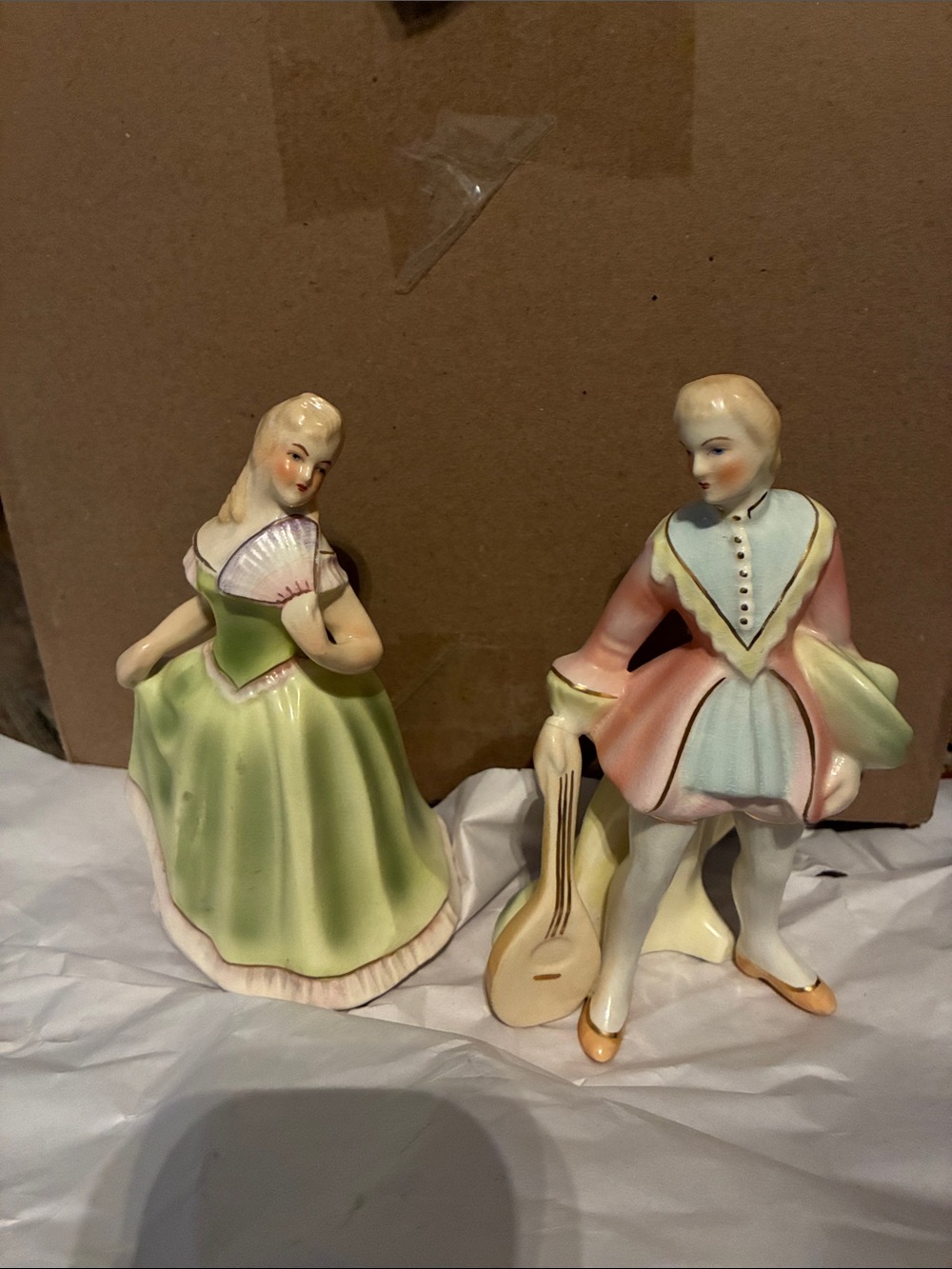 Sarah Coventry Porcelain Regency Couple - Green and Pink Accents